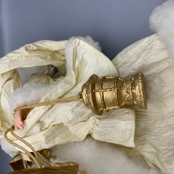 16" Angel Tree Topper Porcelain Face & Hands Cream & Gold Dress - Picture 3 of 12
